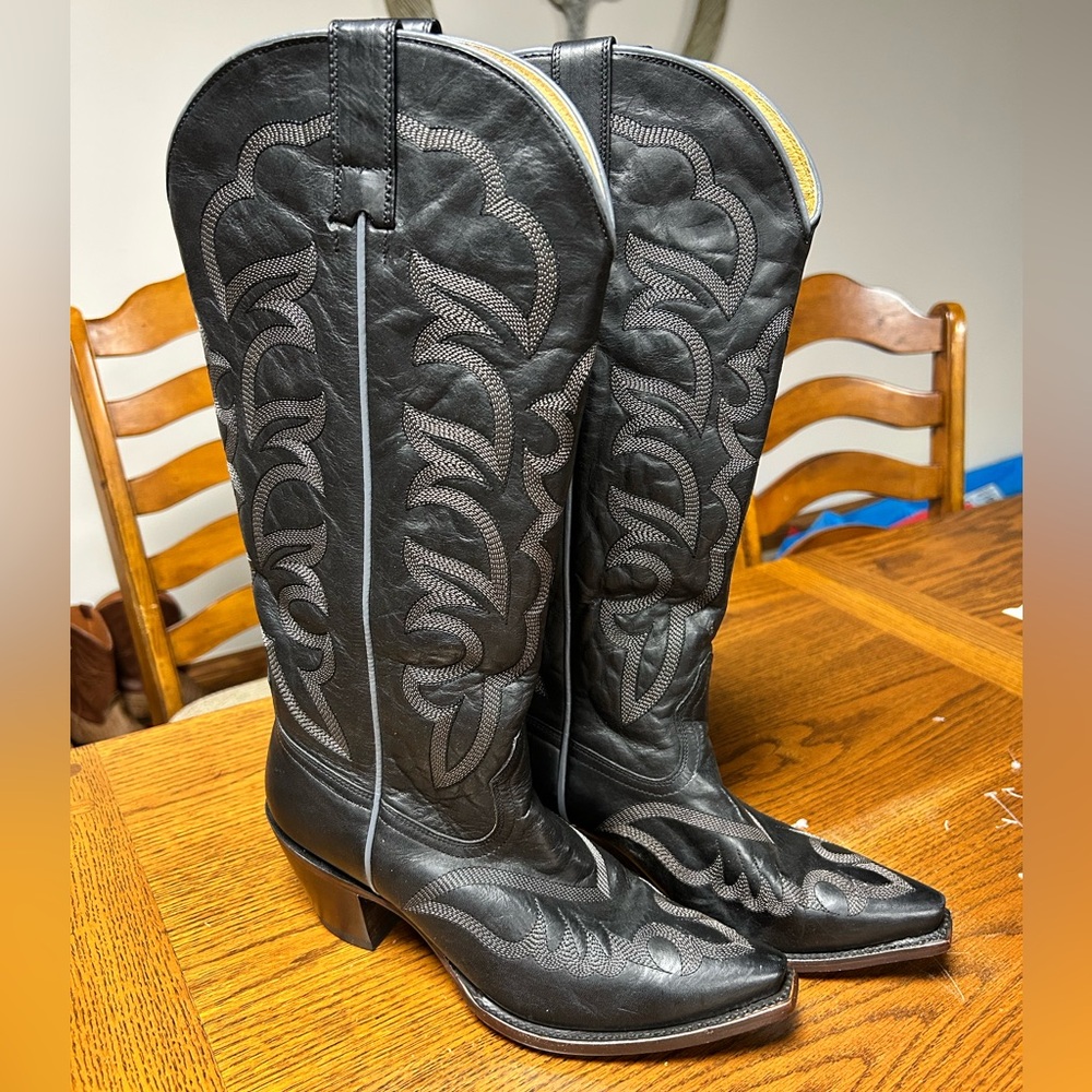Shyanne Black Embroidered Heeled Boots